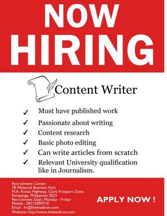 Now Hiring for Article Writer!
